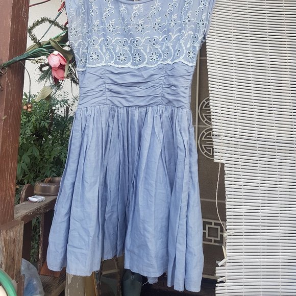 Free People Greyish Blue Embroidered Dress Size 6 - Picture 5 of 7